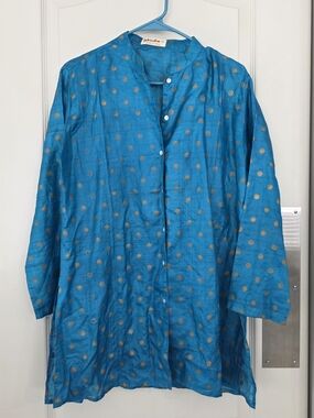 fabindia Teal Blue Tunic with Gold Polka Dots